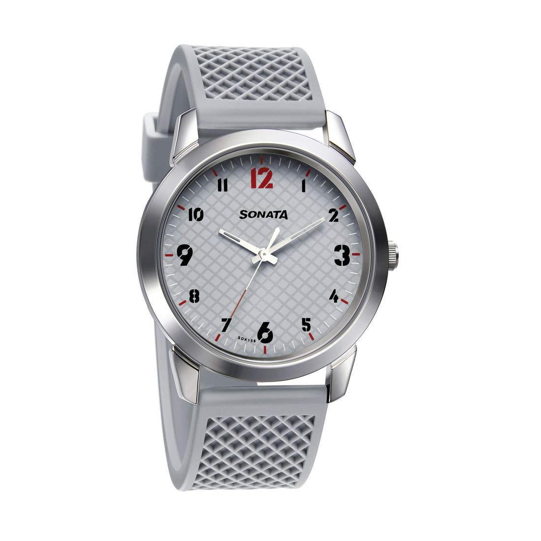Sonata Watch for Men, Quartz Movement, Analog Display, Gray Rubber Strap-NP77107SP01W