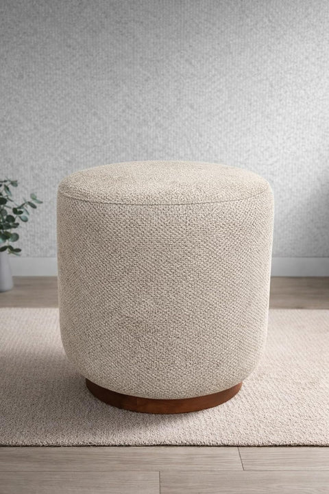 Elegant Round Pouf, Beech and Plywood with High Density Foam, Premium Fabric, Durable, Beige, Dressing Chair or Extra Bench for Living Room