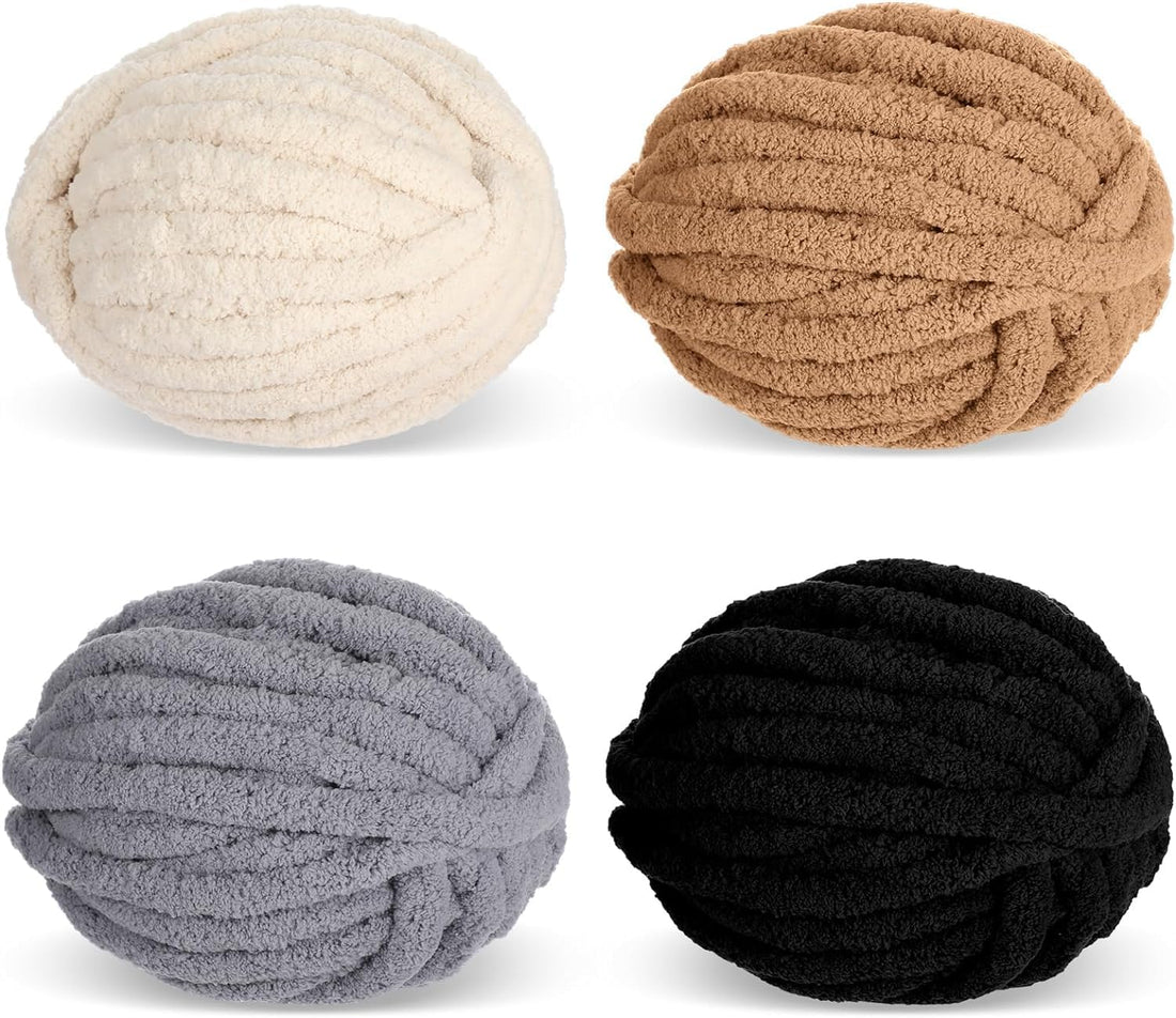 Chenille Chunky Yarn, Azonee with 4 Pack 29 Yards Fluffy Jumbo Thick Fluffy Yarn Knitting Bulky Yarn for Crocheting Hand Knitting Blankets Winter DIY Craft Supplies