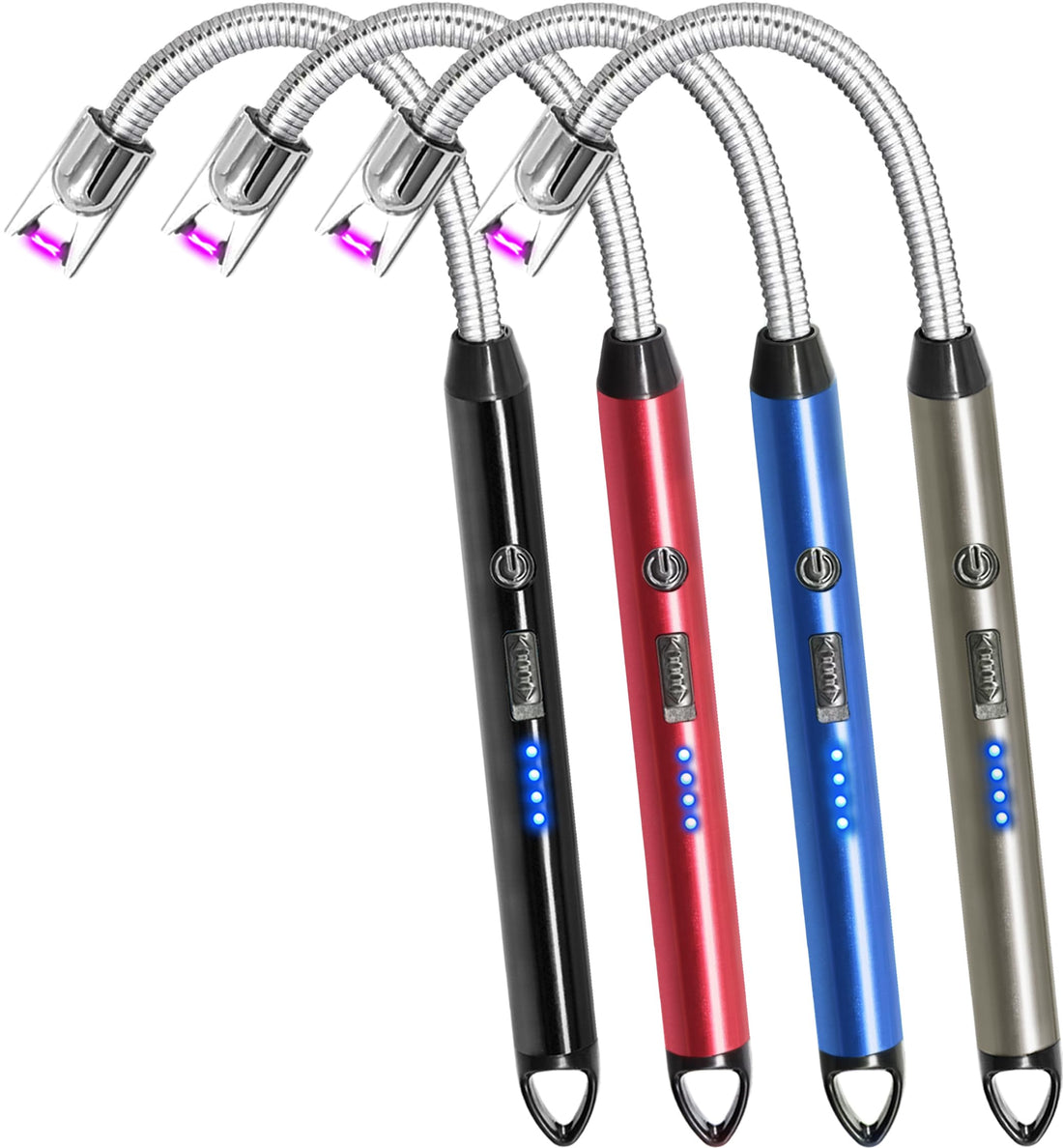 4 Pack Candle Lighter Electric Lighter Rechargeable Arc Lighter Windproof Flexible Neck Long Lighter Rotate 360 Plasma Lighter USB Flameless Lighters with LED Battery Display Candles Grill BBQ Camping