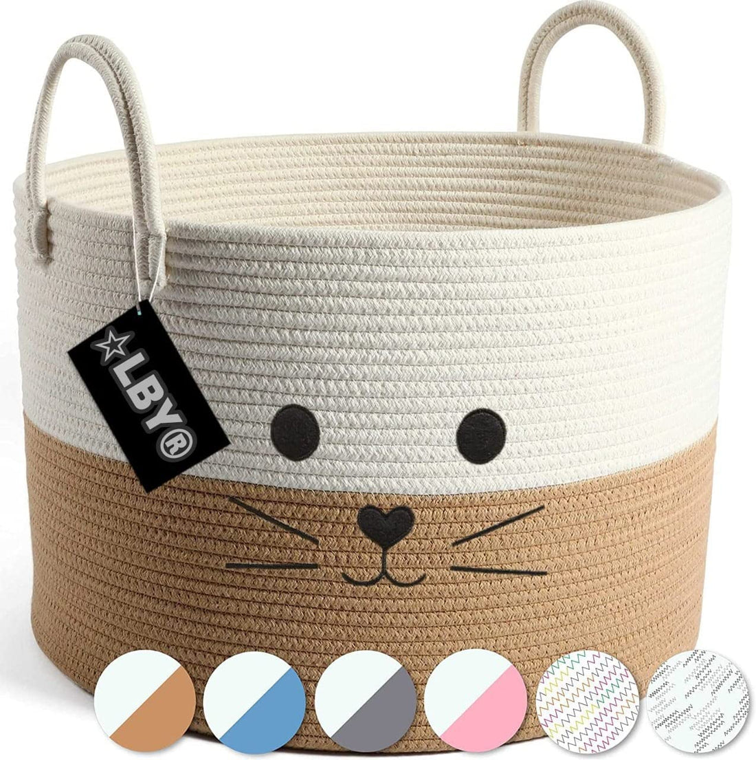 ALBY Woven Cotton Rope Round Storage Basket, Laundry Basket Organizer For Toys, Blanket, Clothes, Towels (Beige & White) (10X8 In Small)