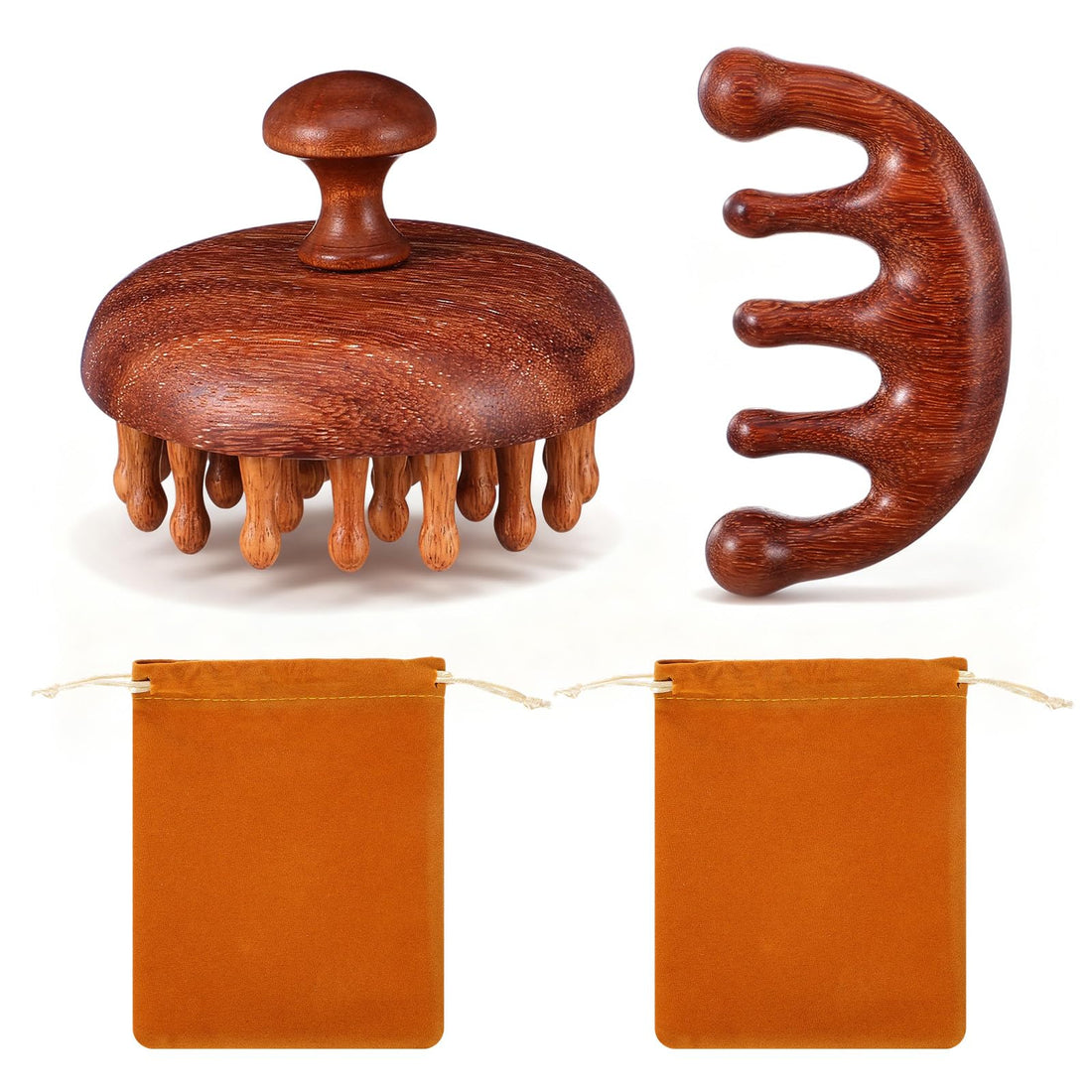 ElevateTech Wooden Scalp Massage Comb, Sandalwood Head Massager for Hair Growth & Relaxation Wooden Hair Brush Hairs Scrubber Portable Handheld Gua Sha Body Massage Tool for Men Women Spa