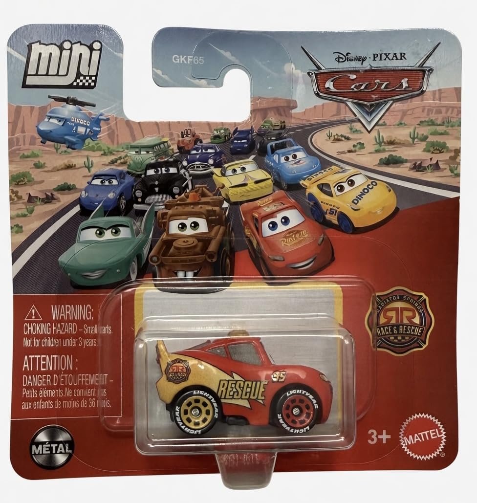 Disney Cars Mini Racers Race & Rescue Lightning McQueen Metal Toy Car, Red/Yellow, from 3 Years, JBH31