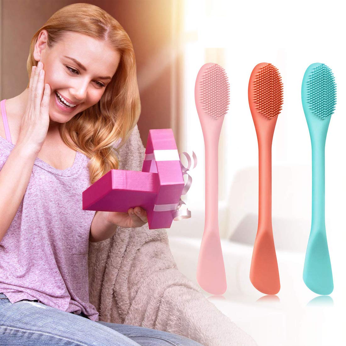 Double-Ended Silicone Face Mask Brush - Facial Mud Mask Applicator for Cosmetic Makeup - Soft Beauty Tool for Cream, Lotion