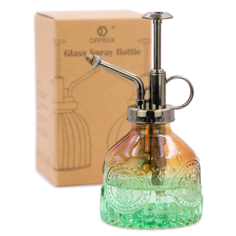 OFFIDIX Glass Plant Mister Spray Bottle, Vintage Plant Spritzer, Succulent Watering Bottle with Bronze Plastic Top Pump, Small Plant Sprayer Mister Watering Can for Garden Indoor Outdoor Live Plants