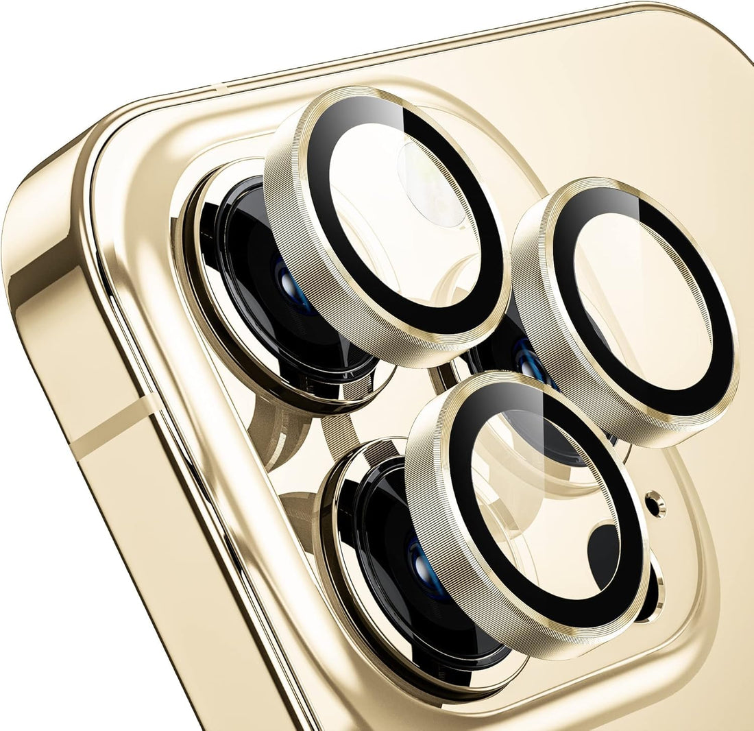 Compatible with iPhone 14 Pro / 14 Pro Max Camera Lens Protector - Separate Pieces for Each Lens - Scratch and Shock Proof - HD Clear - Easy Installation (Gold)