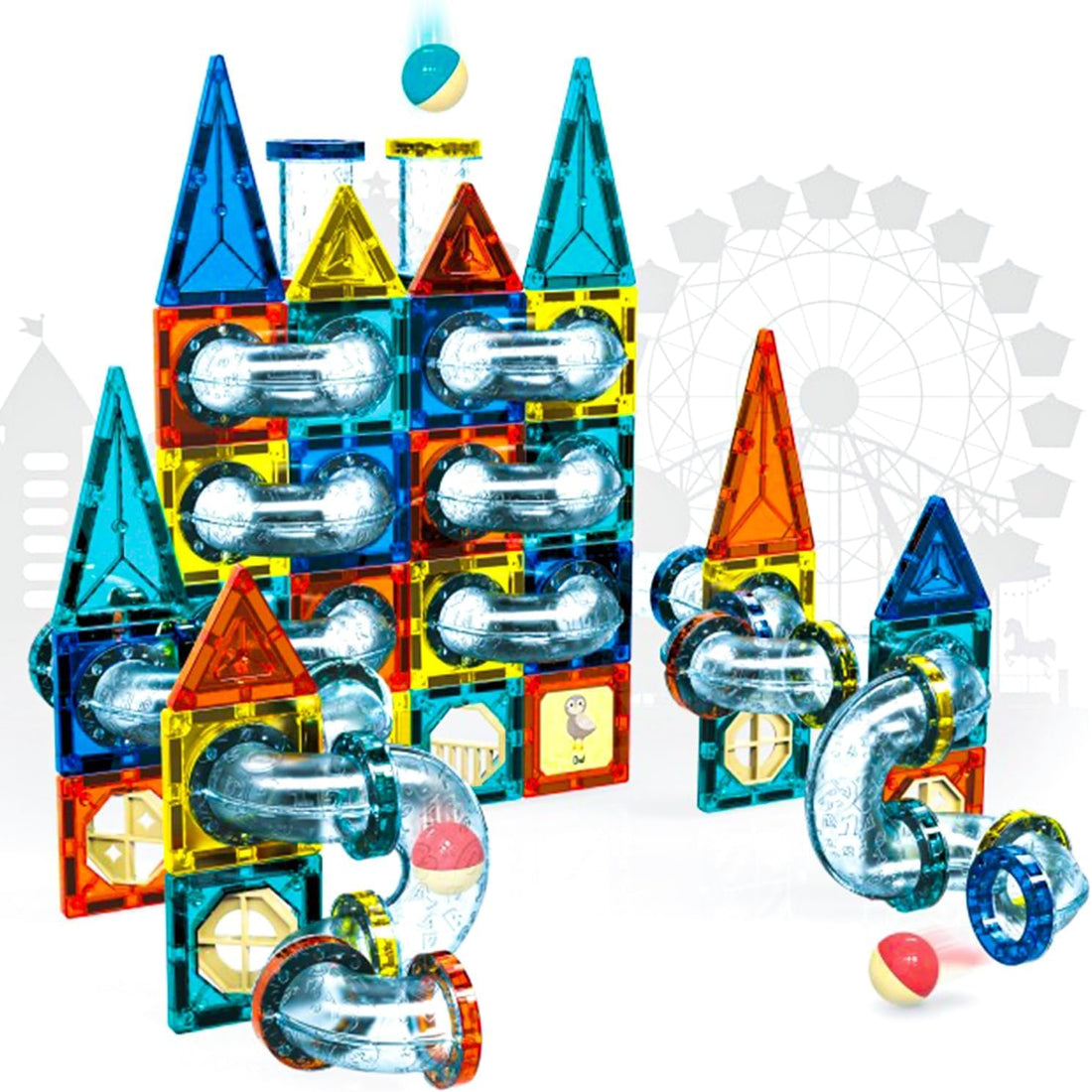TOYS-EGYPT Magnetic Tiles Building Kit 42 Pcs Magnetic Tiles for Kids Toddlers Magnetic Toys Educational Blocks for Boys Girls Age 3+ Birthday Gifts