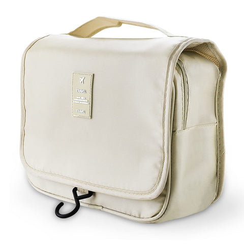 Hanging Travel Toiletry Bag - Waterproof Hanging Toiletry Bag for Women, Protable Travel Makeup Cosmetic Bag for Toiletries, Bathroom Organizer Bag with Sturdy Hook (Beige)