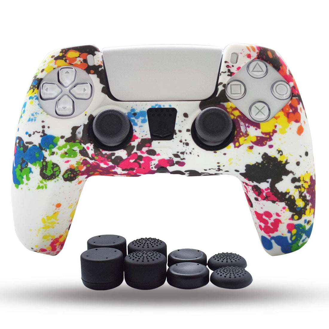 PS5 Controller Skin,Silicone Grips for PlayStation 5 PS Controller Anti Slip Cover Case Protector for Dual Sense 5 Controller(ColorWhite) - 8pcs Pro Thumb Grips