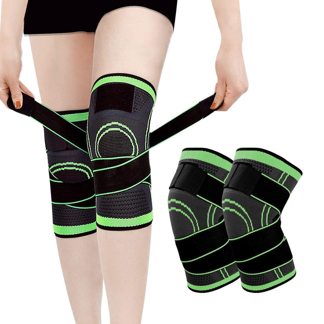 DKDDSSS 2PCS Knee Support Knee Brace for Arthritis ACL and Meniscus Tear Adjustable Knee Sleeves for Sports Running Knee Support for Men and Women (L)