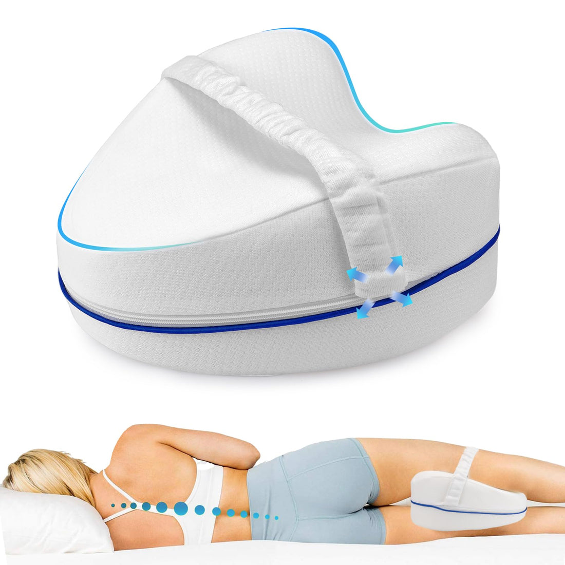 Perffi Knee Pillow for Side Sleepers, Orthopaedic Leg Pillow for Painless Sleep, Ergonomic Positioning Pillow Made of Visco-Elastic Memory Foam, Breathable Cover