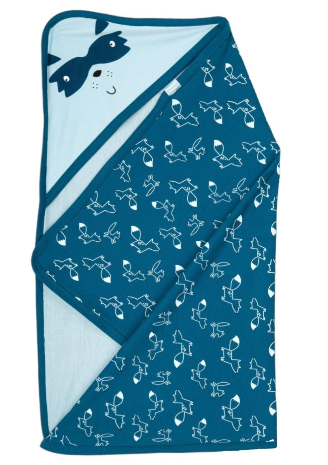 Cotton Blanket Printed Fox For Boys-Baby Blue&Petroleum