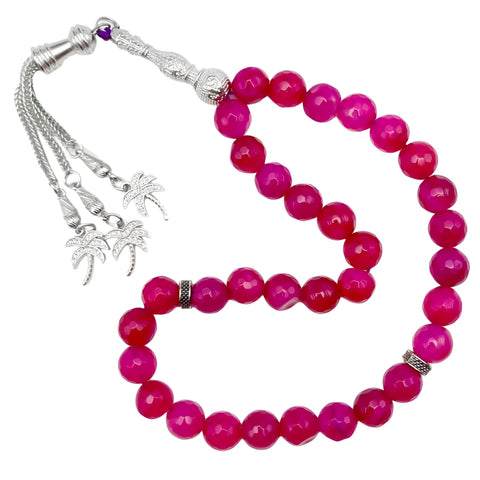 Rosary Prayer Beads Sebha, 33 Beads, Silver Metal Accents, Multi-Colour
