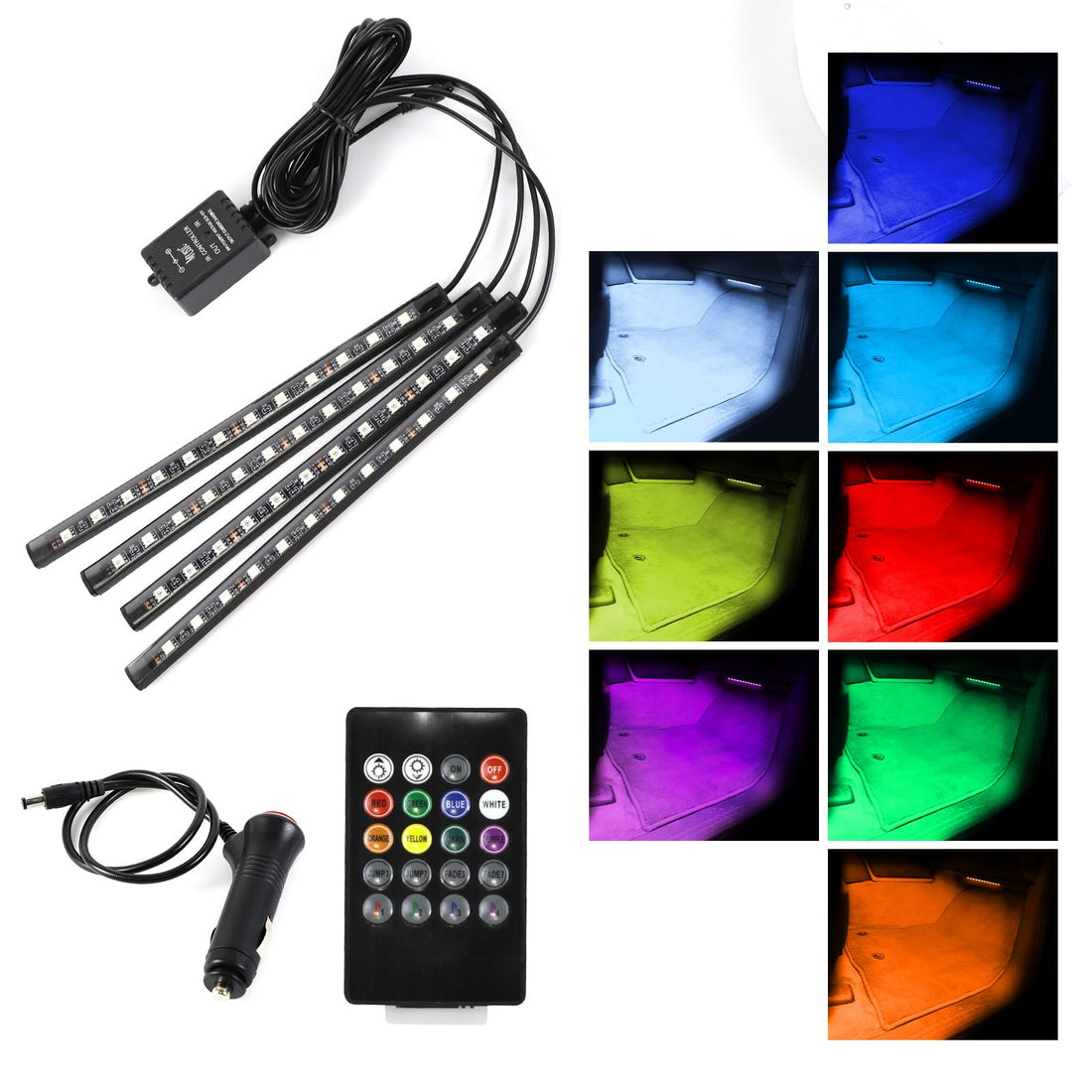 Car Led Interior Lights, RGB 48 LED Multicolor Auto Strip Light with Sound Active Function and Wireless Remote Control, Underglow Lighting Kits, Car Accessories (Cigarette Lighter+Remote)