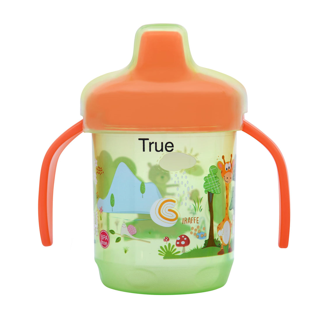 True Non spill Hard spout cup age 9+ 260ml with handles & cover-GREEN