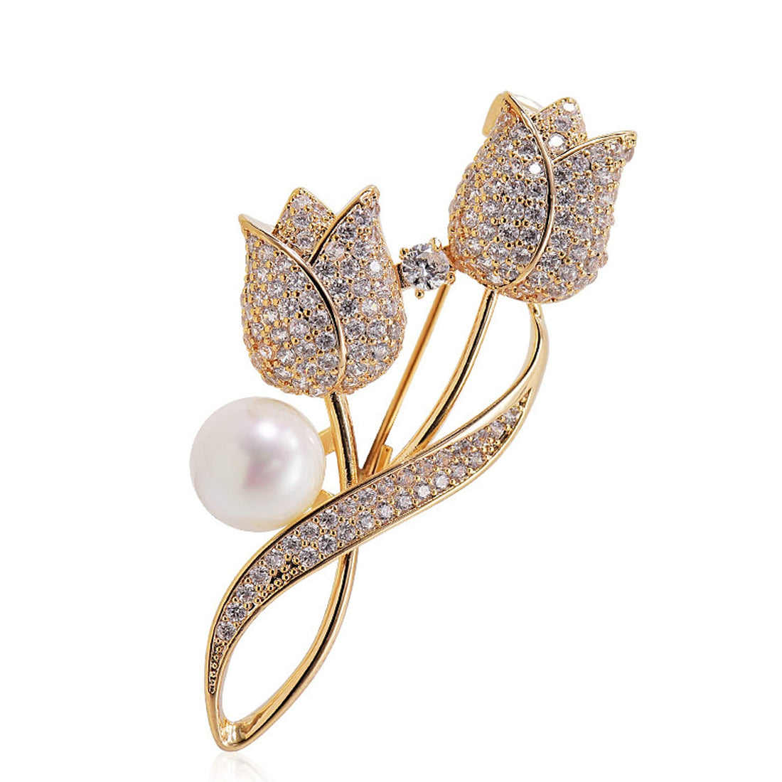 Crystal Rhinestone Tulip Flower Leaf Brooch Pins Rhinestone Corsage Collar Pin Brooch Breastpins Women Dress Clothing Accessories Jewelry Gift For Bride Girl Women, Metal