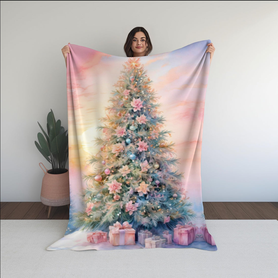 shine Christmas Theme Throw Blanket - Fleece, Black, Red, Green, Gold - 120x160 cm