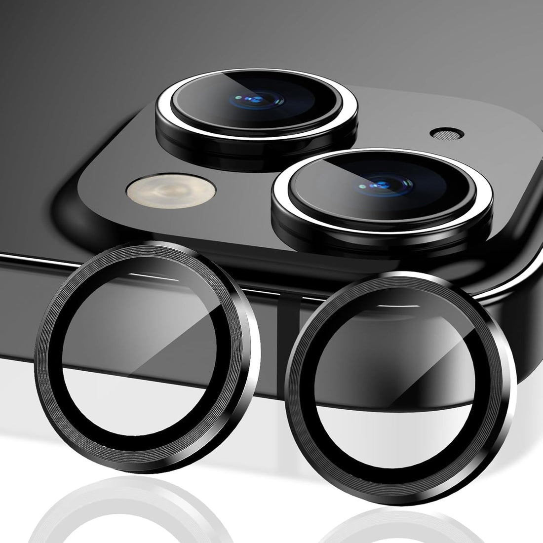 Camera Lens Protector Compatible with iPhone 15 & 15 Plus - Separate Pieces for Each Lens - Scratch and Shock Proof - HD Clear - Easy Installation (Black)
