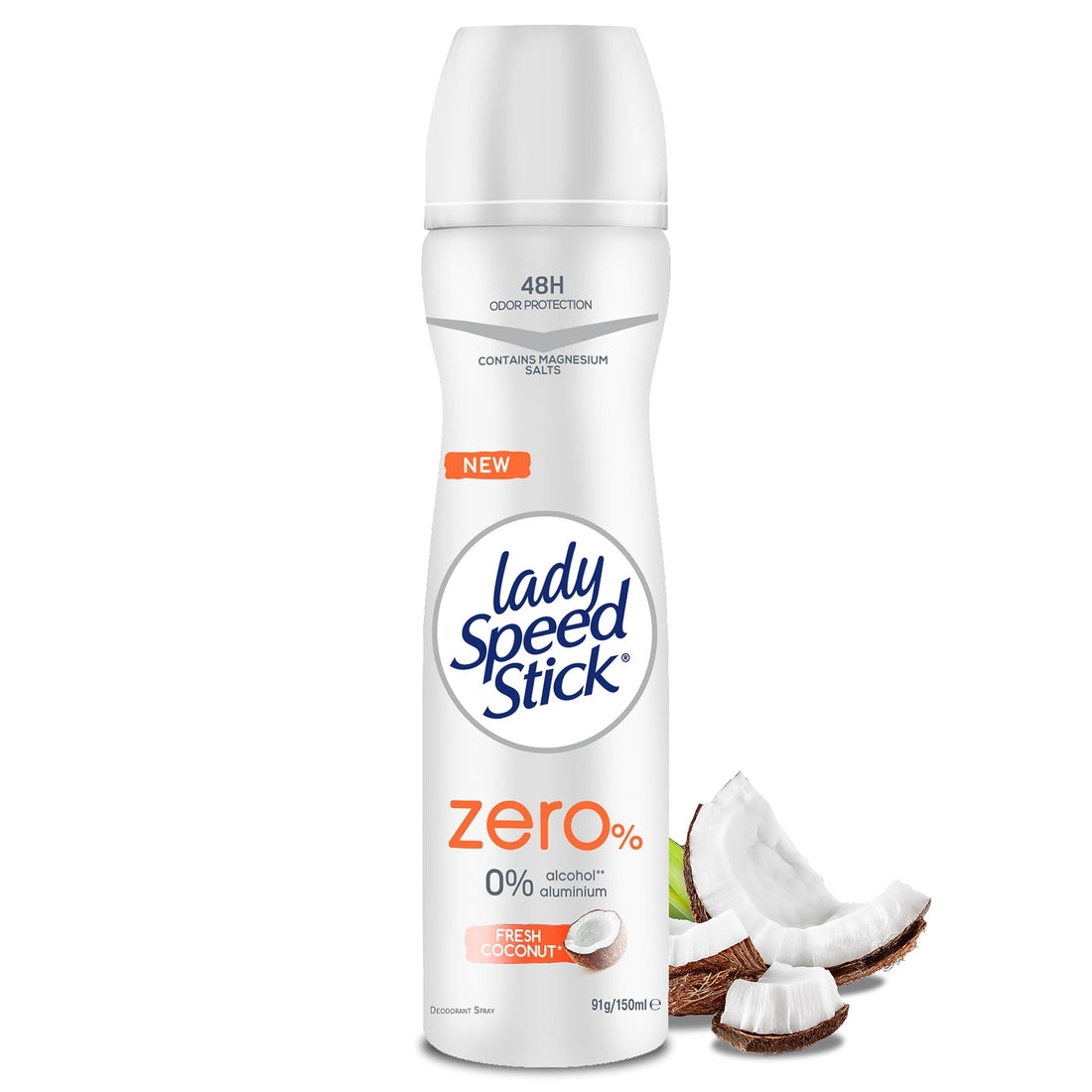 Lady Speed Stick, Zero%, Antiperspirant Deodorant, Spray, Fresh Coconut, 150Ml