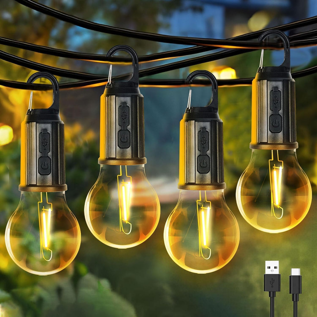 Desidiya® Rechargeable Camping Lights Waterproof LED Bulb Tent Lights with USB Cable 3 Modes Hanging Camping Lantern, Hanging Lamp for Hiking, Emergency, Camping, Household, Car Repairing (Pack of 4)
