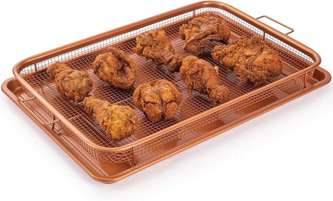 Eat Mohammed and Crisp Non-Stick Oven Baking Tray with Raised Fry Basket, Large Size, 2 Pieces