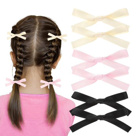 Bremorou Pack of 6 Women's Hair Bows, 3 Colour Hair Bows Girls Hair Bow Hair Clips Solid Colour Bow Hair Clip Long Bands Hair Bow Hair Clips Women For Women Hair Decoration Accessories