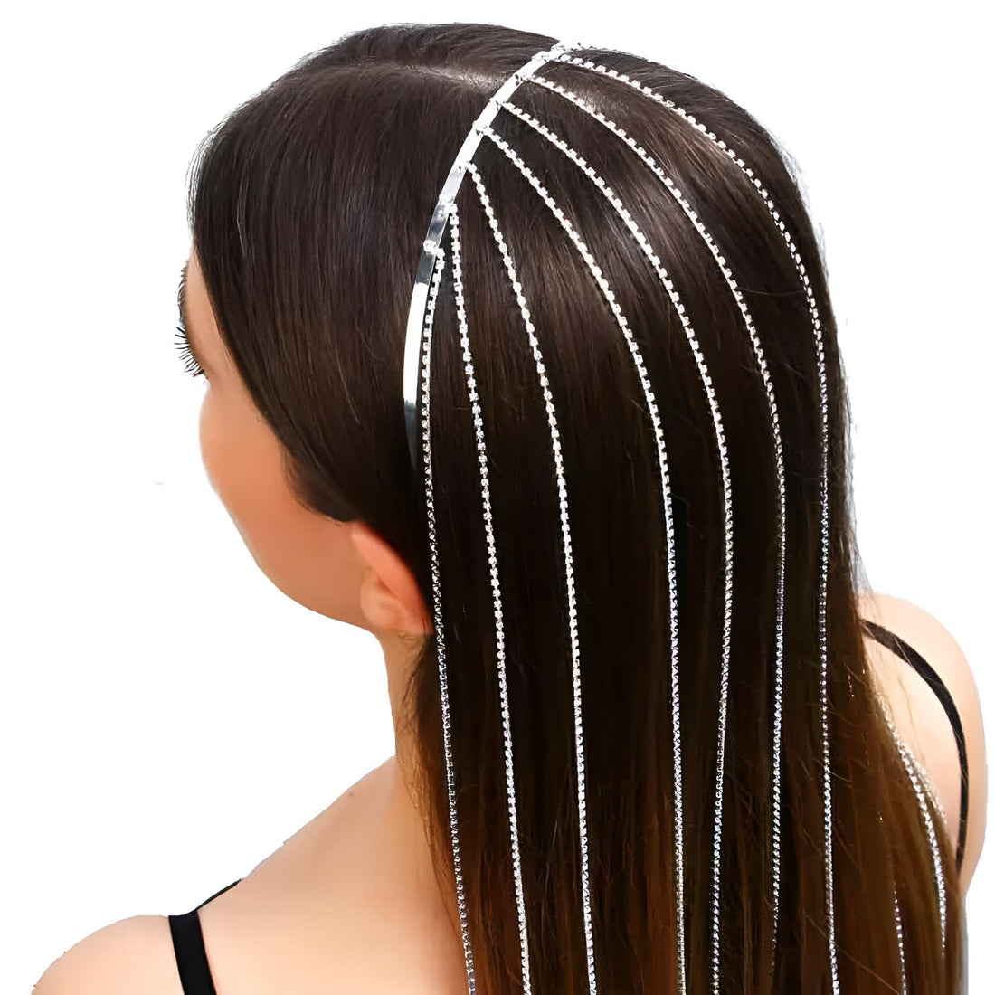 Elegant hairband with long fringes and diamonds for women, a perfect head accessory for brides at weddings and occasions (3PCS)