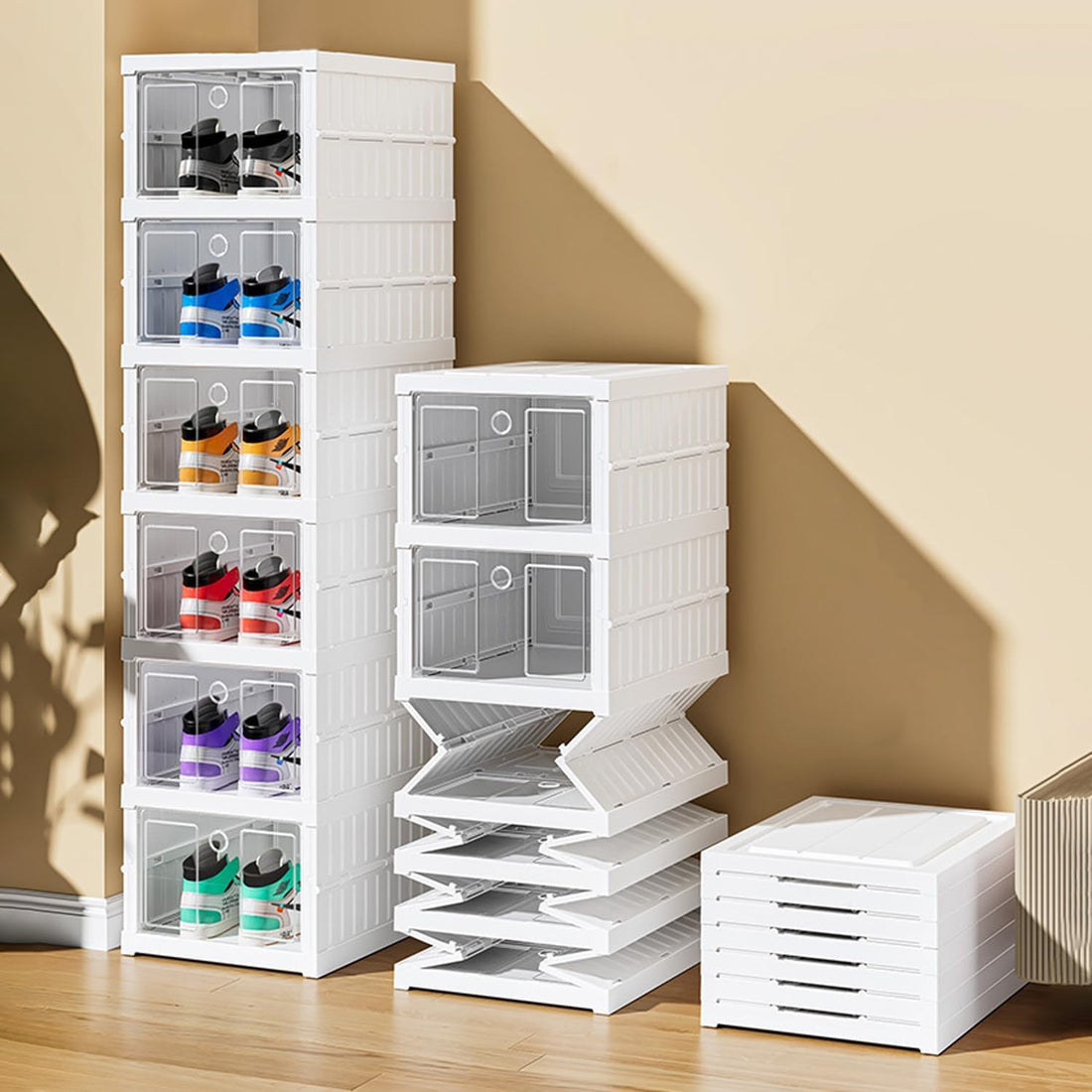 HYTTER Foldable Free Standing Shoe Rack | Space-Saving Organizer for Neat Shoe Storage | Stylish and Durable Design (6 Compartment)