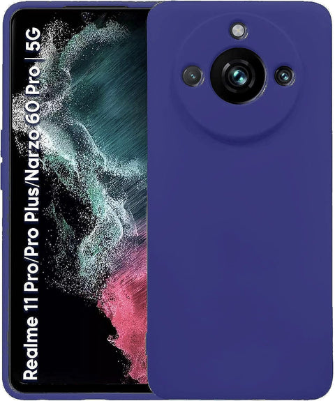 (Realme 11 Pro 5G & 11 Pro Plus) Soft Silicone Gel Rubber Shockproof Back Case Cover Matte Finish Inner Cloth Lining with Camera Protection (Navy)