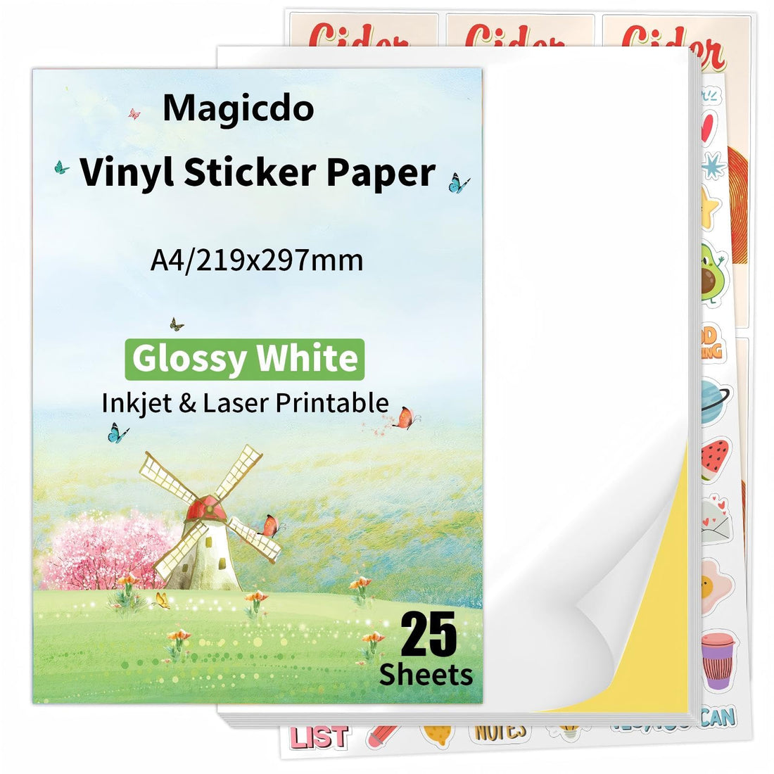 65 Sheets Glossy Sticker Paper, A4 Self Adhesive/Sticky Back Label Printing Paper Sheet for Inkjet, Laser Printers(65 Sheet)