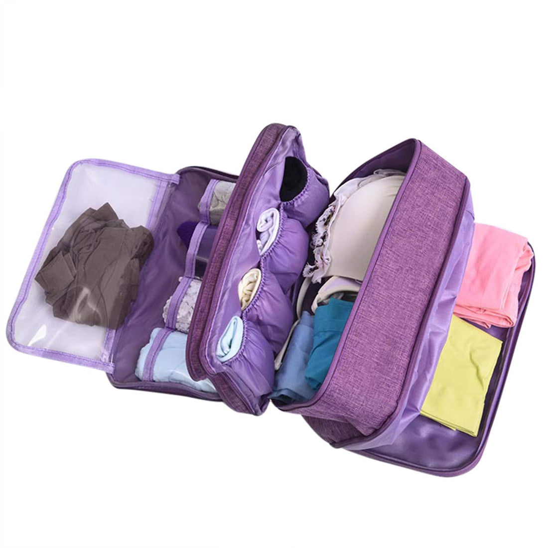 Portable Underwear Bra Storage Bag Waterproof Travel Organizers Multi-Layer Toiletry Packing Cube (Purple style)