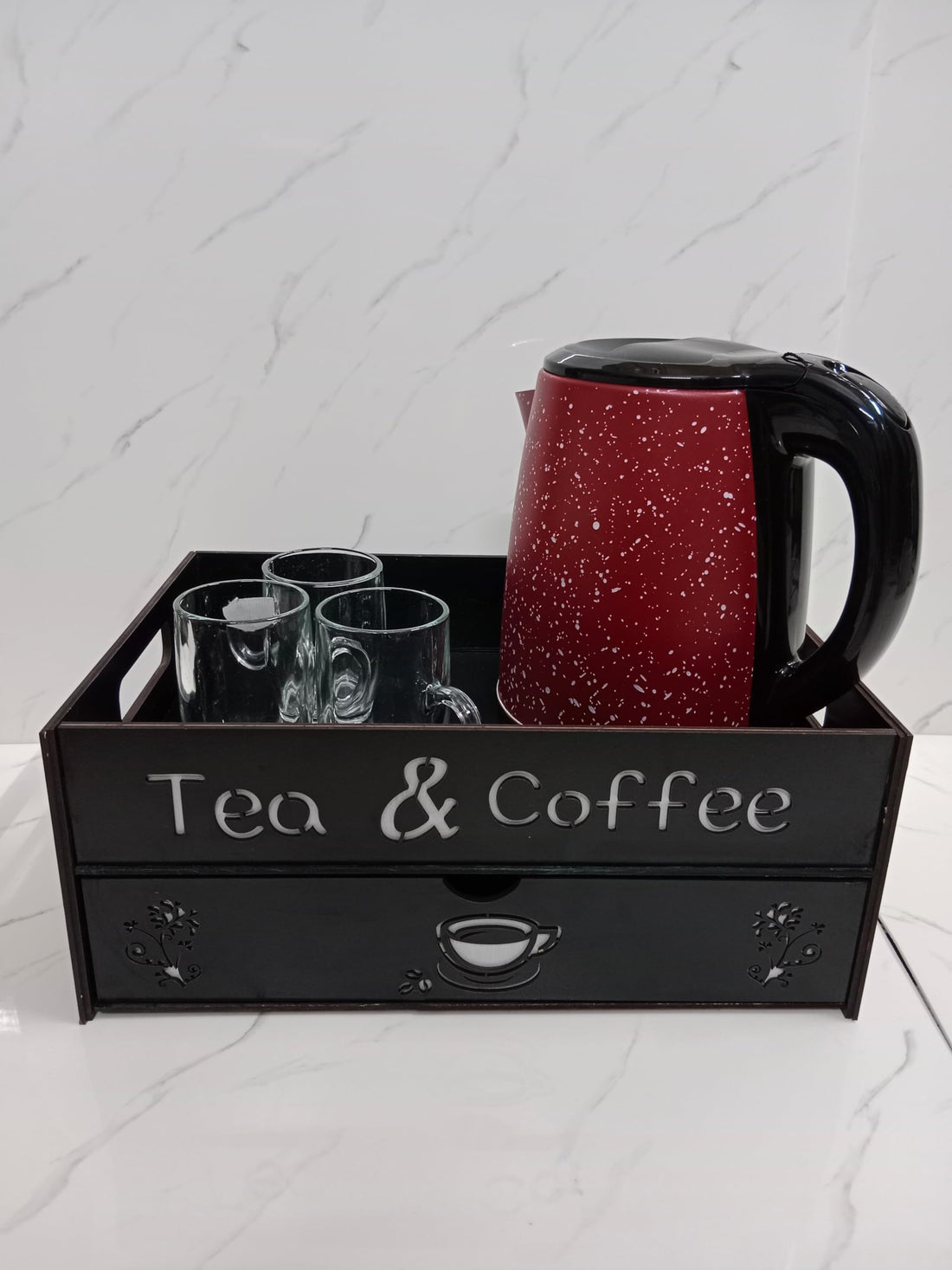 GALLERY DOAA Publication Gallery Coffee Tea Cup Holder with Drawer (Black)