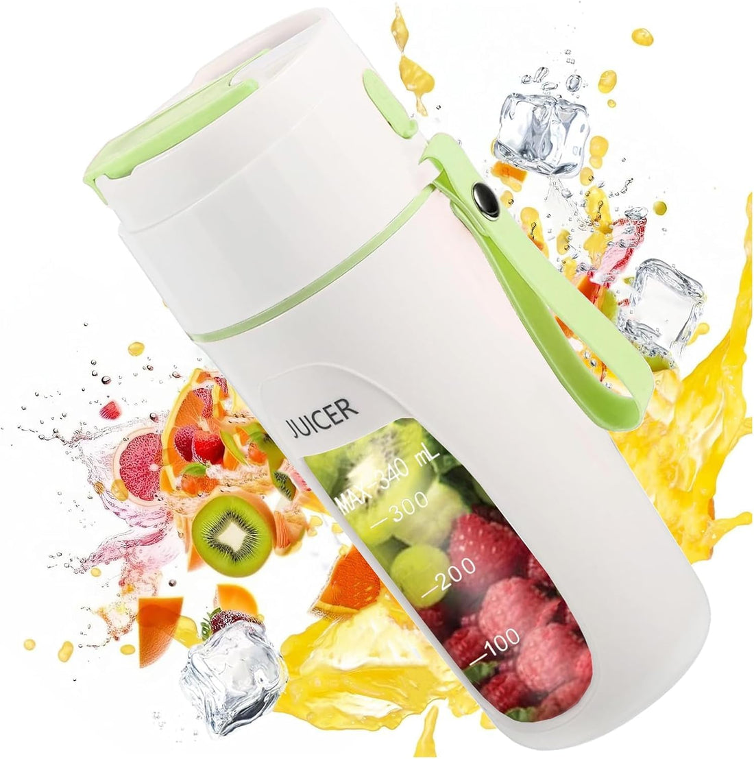 340ml Portable Blender Multifunctional Electric Blender with 8 Powerful Blades for Fruit Juicing Fresh Juices,USB Rechargeable Battery,Perfect for Travel,Camping,Gym,Office (Green)