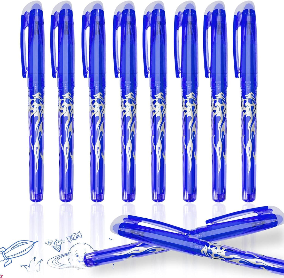 Erasable Gel Pens, 0.5mm Fine Point Retractable Rollerball With Eraser for Kids, Students, Adults - 8 Pack/Blue