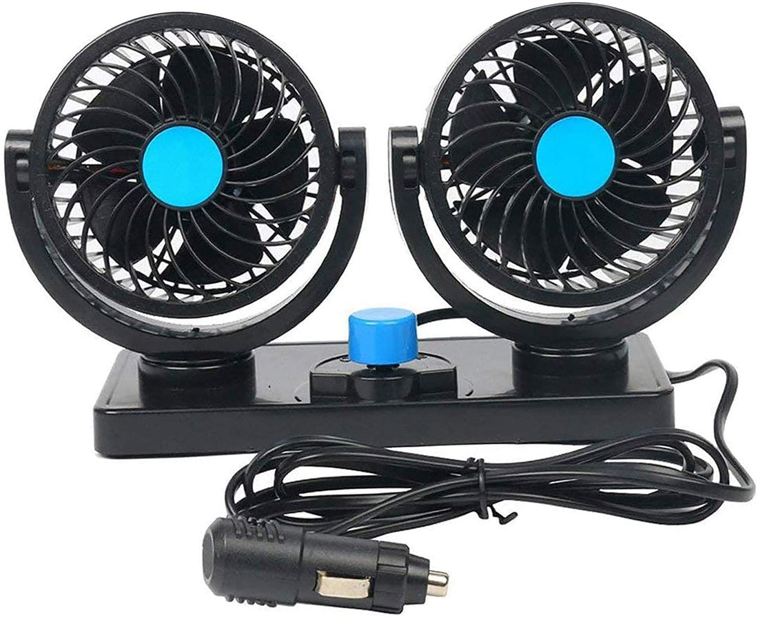 Electric car cooling air fan, dual fan for car head 2 speed 12v car fans, 360 degree rotatable auto fan for truck vehicle boat van suv rv