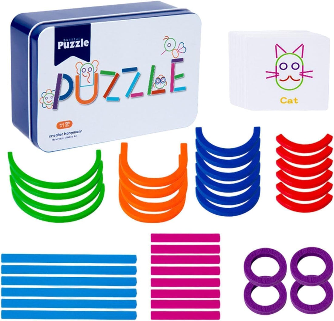 Creative Wand Puzzle Toy for Kids Logic Educational Toys Including 38 Sticks and 30 Cards, in Metal Box