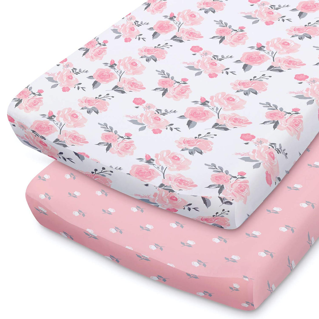 Moro Moro 3 Pink Floral Changing Pad Cover Set For Baby Girls | 2 Pack Set | Pink Roses & Ditsy Floral