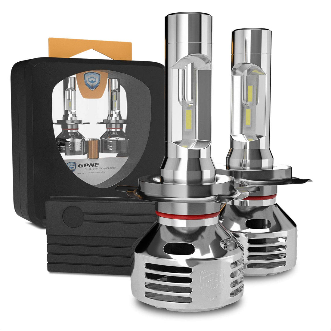 GPNE H4 LED Headlight Bulbs with Superior CSP Chips, 500% Brighter Than Halogen, LED Headlights Conversion Kit High Low Beam Headlamp IP68 Rated, 2 Pack