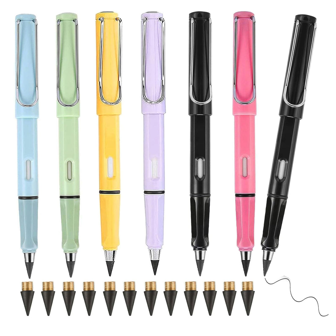 6pcs Infinity Eternal Pencils Forever Inkless Pen Everlasting Pencil With 12PCS Replaceable Nibs Technology Magic Writing Pencil For School Office Professional Use