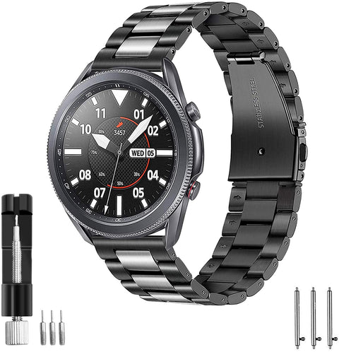 Smart Stuff Stainless Steel Metal Band For Samsung Galaxy Watch 3 / Galaxy Watch 46mm / Gear S3 Frontier and Classic / Huawei GT2 / GT2e / GT2 Pro - Double Black / Silver