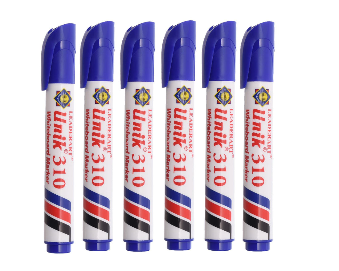 Unik 310 White Board Marker Bold Tip Blue Ink Pack of 6 Pieces With Highlighter Pen Suitable For Home, School, Or Educational Centers - Multi Colour