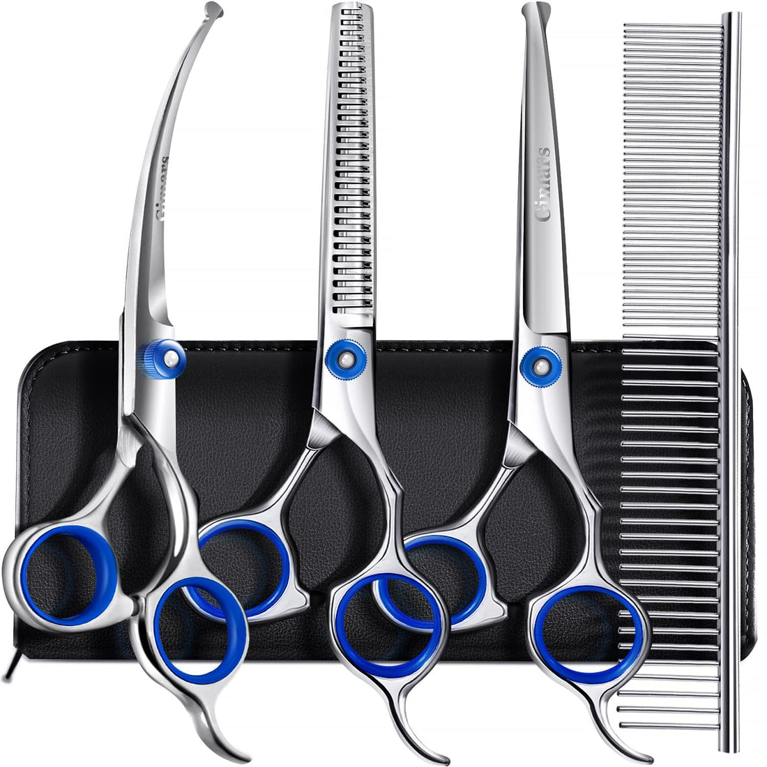 Gimars Dog Grooming Scissors Kit Professional 4CR with Safety Tip, Heavy Duty Titanium Coated Dog Grooming Scissors