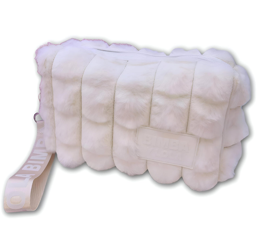 Pom-Pom Cosmetic Bag - Plush fabric with striped pattern and zipper, spacious for all beauty essentials during travel or daily use. (Option 1)