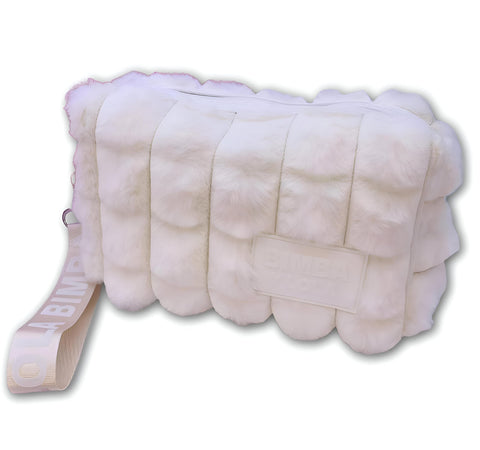 Pom-Pom Cosmetic Bag - Plush fabric with striped pattern and zipper, spacious for all beauty essentials during travel or daily use. (Option 1)