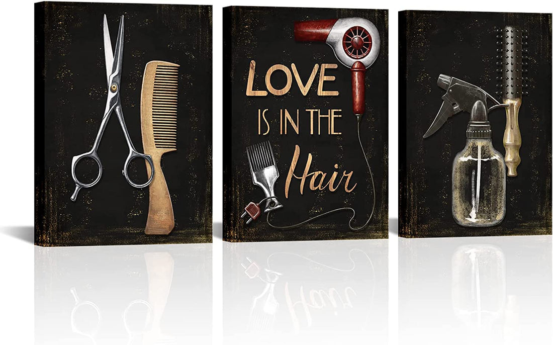 Barber Shop Wall Art Barber Pole Scissors Tools Hairstyle Haircut Picture Print on Canvas Fashion Canvas Print Home Bedroom Makeup Room Hair Salon Beauty Salon Wall Decor Ready to Hang