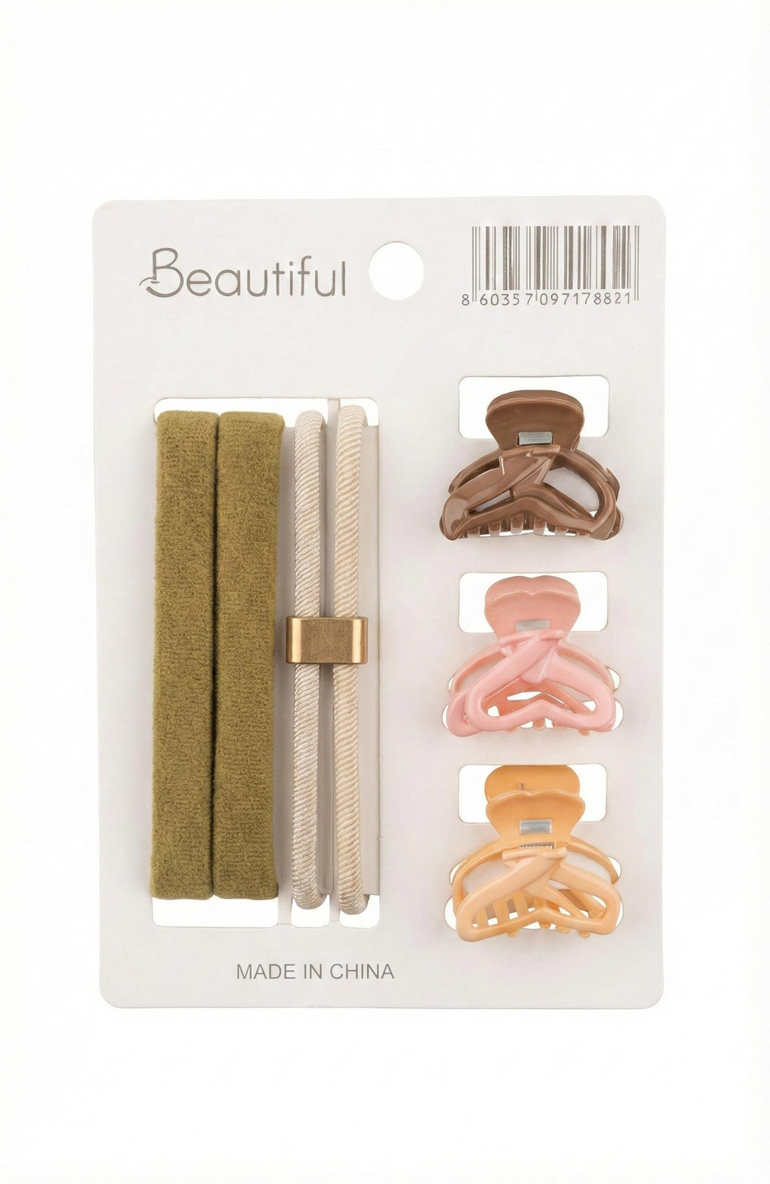Nopatia Complete Daily Hair Styling Kit, Matte Mini "Claw Clip" Clips Set with Elastic Hair Ties with Decorative Beads, Practical Accessories for Smooth and Stable Styles (Brown)
