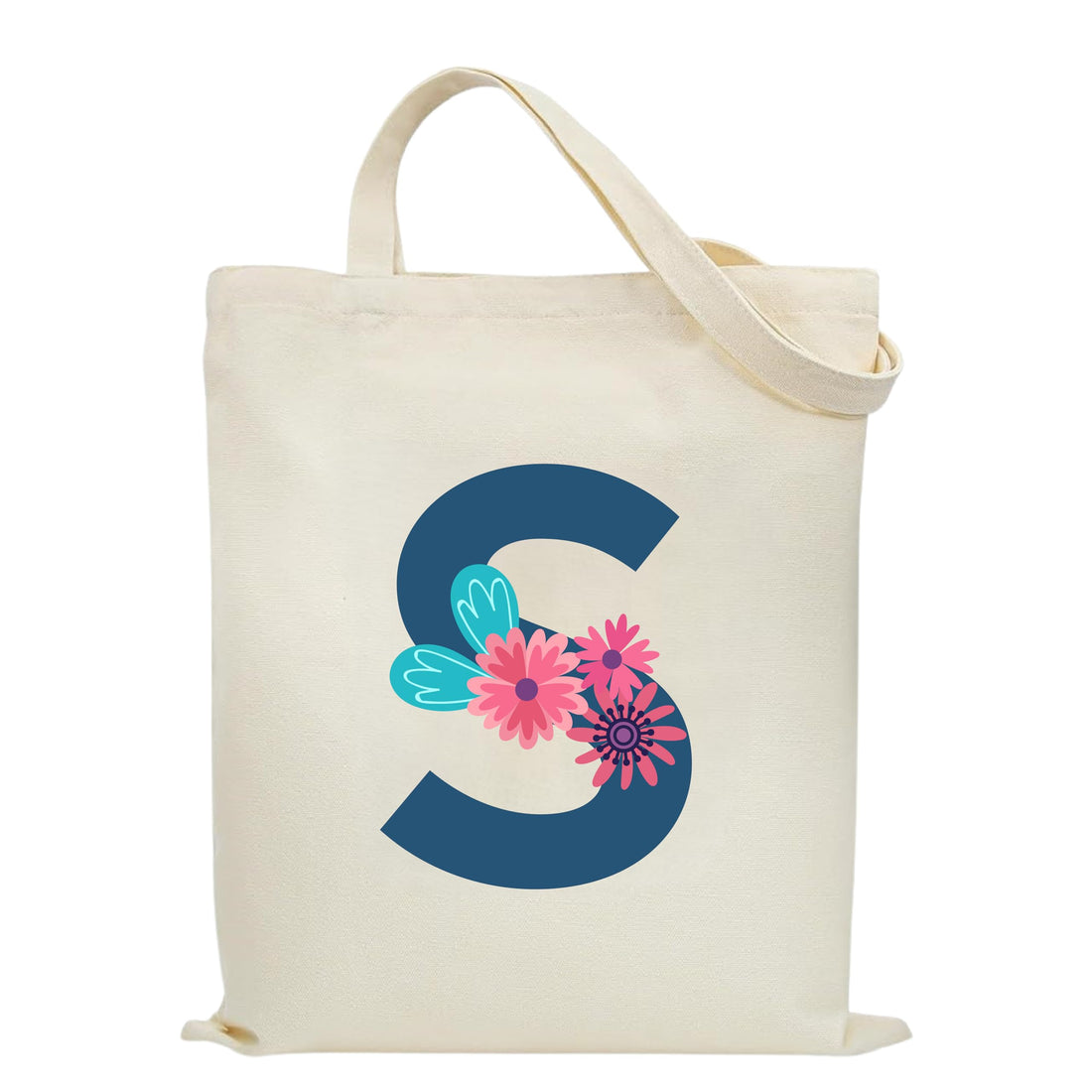 Eco-Friendly Canvas Cotton Tote Bag with Floral Design on Initial Letters Printed Bags for Women, Men - Reusable Shopping Bag, Party Gift Idea and Blend Cotton Gift Bag