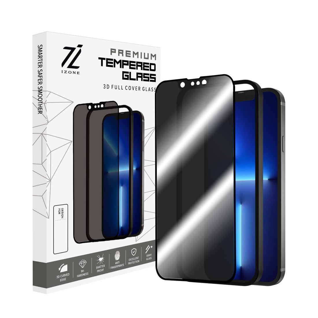 Privacy 9H Tempered Glass Screen Protector With Easy Installation Frame INCLUDED 3D Protector Edge to Edge Protection For iPhone (iPhone 13 Pro Max)