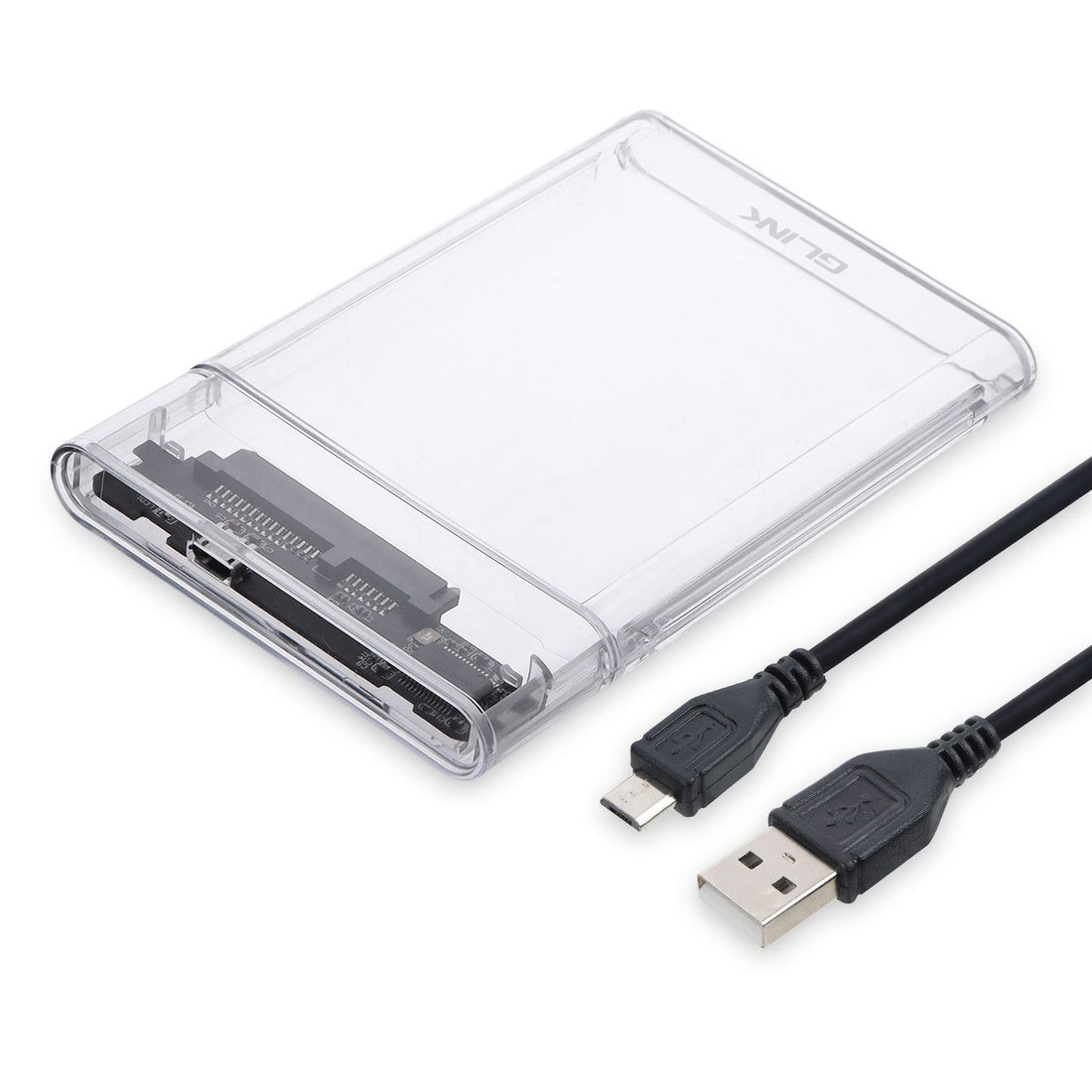 GLink GHD014 - 2.5" USB 2.0 Transparent Premium External HDD Enclosure Case for SATA SSD HDD for Laptop Hard Disks | High Speed USB 2.0 | Supports 4TB | Tool Free Installation | Transparent