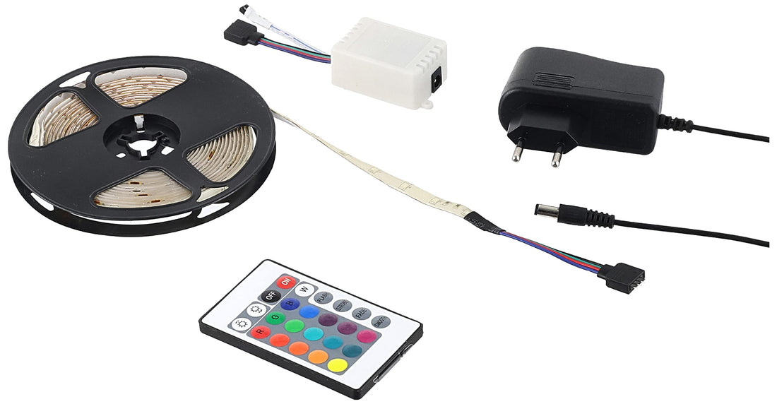 Led strip light rgb 5050 5m 60 led/meter waterproof with remote 44k control and power adapter